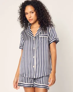 Women’s Silk Short Set in Navy Bengal Stripe
