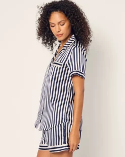 Women’s Silk Short Set in Navy Bengal Stripe