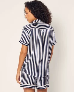 Women’s Silk Short Set in Navy Bengal Stripe