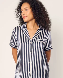 Women’s Silk Short Set in Navy Bengal Stripe