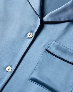 Women’s Silk Short Sleeve Short Set in Mystique Blue