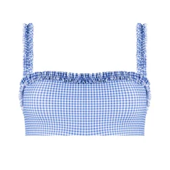 Women's Sky Blue Gingham Bandeau Bikini Top