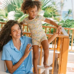 Women's Sky Blue Gingham Collared Shirt And Short Pima Pajamas Set