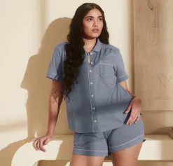 Women's Soft Knit Short Sleeve & Shorts Pajama Set in Mineral