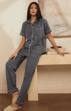 Women's Soft Knit Short Sleeve & Pants Pajama Set in Night