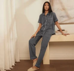 Women's Soft Knit Short Sleeve & Pants Pajama Set in Night