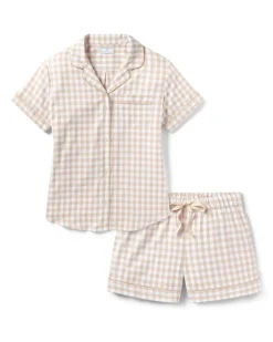 Women’s Twill Short Sleeve Short Set in Camel Gingham