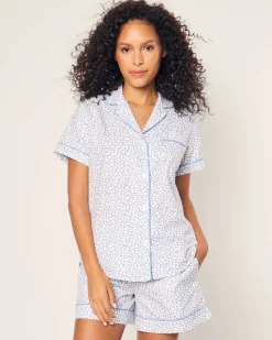 Women’s Twill Short Sleeve Short Set in Bluehearts