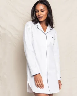 Women’s White Nightshirt with Navy Piping