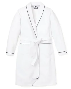 Women’s White Robe with Navy Piping