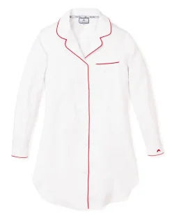 Women’s White Twill Nightshirt with Red Piping