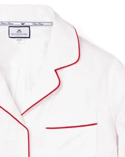 Women’s White Twill Nightshirt with Red Piping