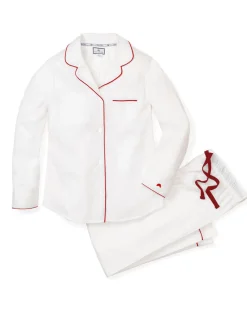 Women’s White Twill Pajama Set with Red Piping