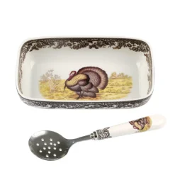 Woodland Turkey Cranberry Dish with Slotted Spoon
