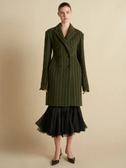 Wool Basque Tailored Overcoat in Alpine & White Stripe