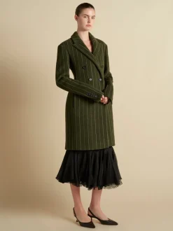 Wool Basque Tailored Overcoat in Alpine & White Stripe