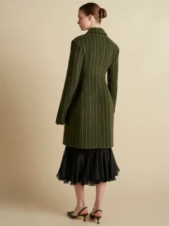 Wool Basque Tailored Overcoat in Alpine & White Stripe