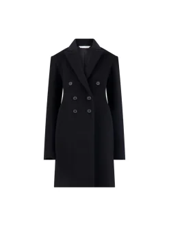 Wool Basque Tailored Overcoat in Black