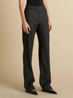 Wool Pinstripe Tailored Trouser in Charcoal & Camellia
