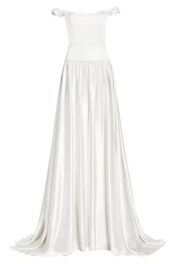 Wren White Satin Off-The-Shoulder Gown