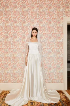 Wren White Satin Off-The-Shoulder Gown