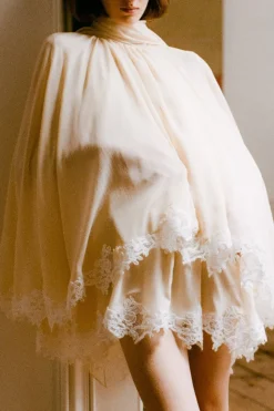 Wylie Scarf Dress in Washed Chiffon with Mohair Lace Trim