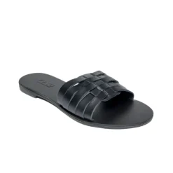 Xenia Vegetable Tanned Leather Sandal in Black