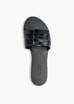 Xenia Vegetable Tanned Leather Sandal in Black