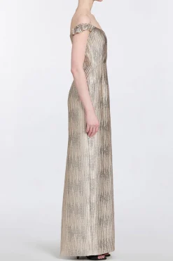 Yolanda Wavy Gold Brocade Gown
