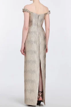 Yolanda Wavy Gold Brocade Gown