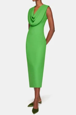 Yuri Dress In Fresh Green Single Wool Crepe
