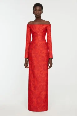 Zarith Dress in Red Boucle Floral