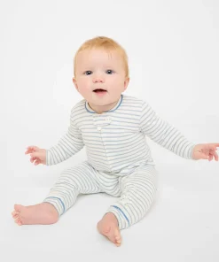 Ziggy Zip Romper in Dusty Blue Mini Stripe