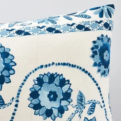 Zinnia Handmade Print Pillow in Blue
