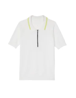 Zip Front Knit Polo in White