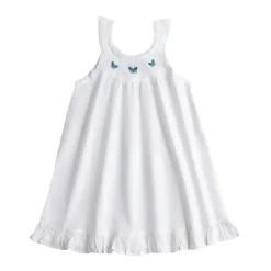 Zoe White Cotton Dress with Blue Butterfly Embroidery